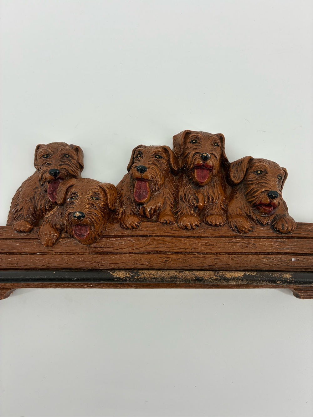 Five Dogs Wall Towel or Tea Towel Holder - Brown Resin